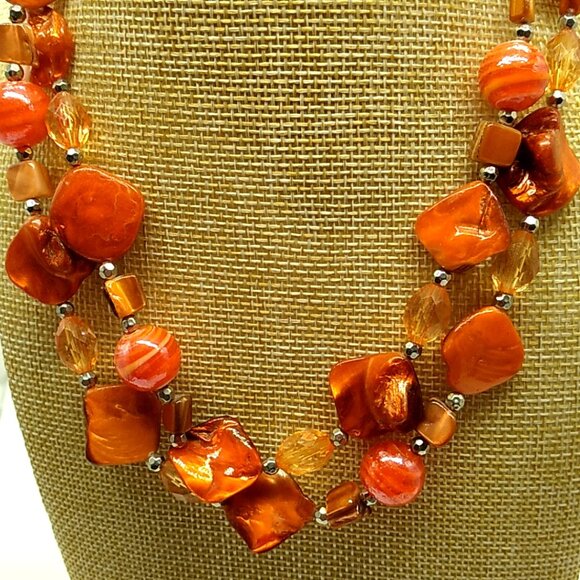 Baltic Amber Double Strand Necklace with Glass, Acrylic Beads, Silver Spacers - Picture 6 of 10